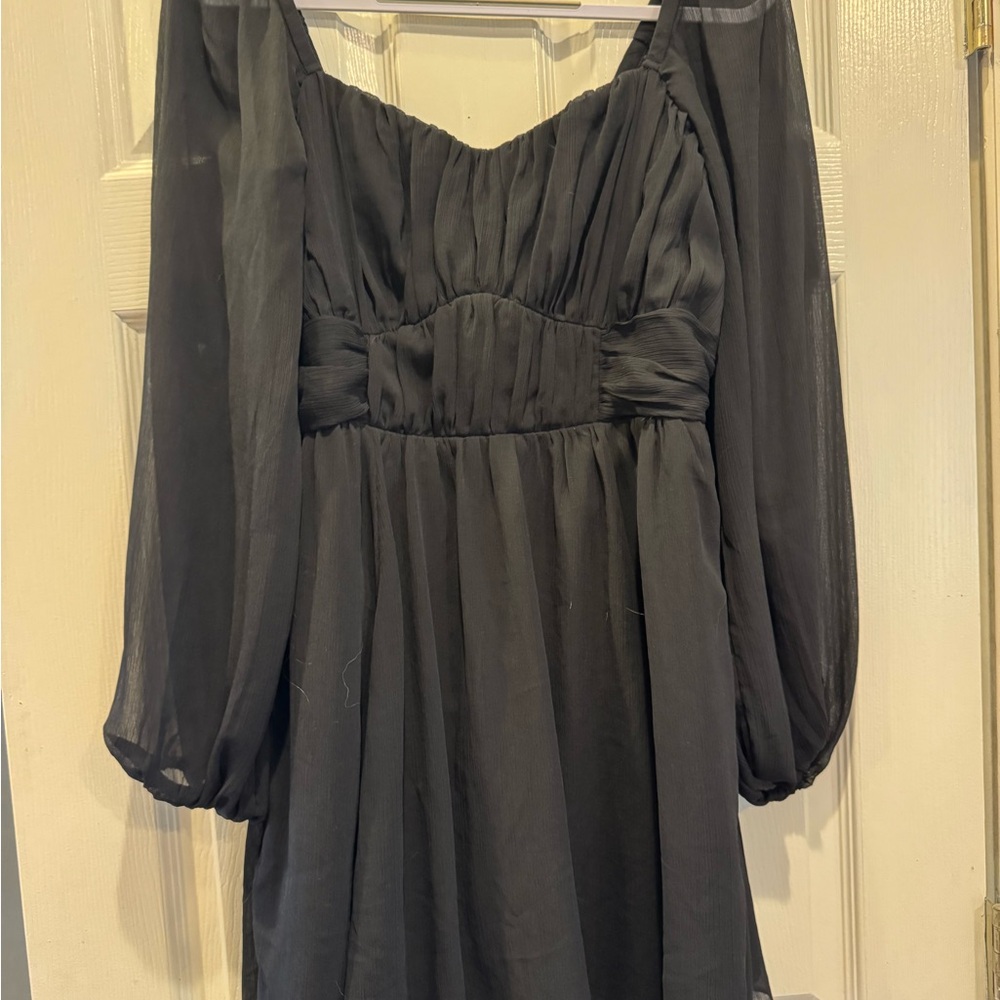 Express Black Long Sleeve Mini Babydoll Dress - Picture 4 of 5